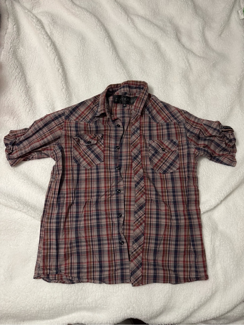 District 91 Men's Plaid Button-Up Shirt in Red and Blue